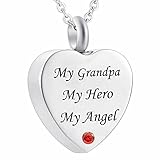 ZJND Ascheschmuck Anhänger Urne Kette Für Asche Urnenketten Für Asche Herz-Memorial Urn Halskette Feuerbestattung Asche Andenken Anhänger - Mein Opa, Mein Held, Mein Engel Urnen Schmuck