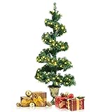 COSTWAY 120cm LED Weihnachtsbaum im Topf, Spiral Tannenbaum mit 150 warmweißen LED-Leuchten, Christbaum 364 Spitzen PVC Nadeln, Kunstbaum Weihnachten für Eingangsbereich, grü