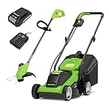 Greenworks Akku-Rasenmäher u. -trimmer G24LMSTK2 (24 V Li-Ion 33cm Schnittbreite bis zu 150qm² 25cm Schnittbreite 7000 U/min automatischer Fadenvorschub inkl. 2Ah Akku und Ladegerät)