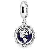 Globe silver dangle with clear cubic zirconia and b