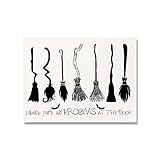 XNHXPH Halloween Party Besen Poster und Drucke Vintage Wandkunst Hexenbesen Gothic Okkulten Leinwand Malerei Schwarz Weiß Bilder 50x70cmx1 Kein R