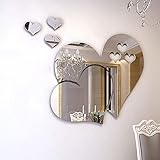 LZYMSZ Spiegel Wandaufkleber, 3D Kristall Doppel Liebe Herz Acryl DIY Kunst Wandtattoos Home Wohnzimmer Badezimmer TV Hintergrund Dekor, 10 Stücke / 2 Satz (Silber)