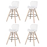 BenyLed 4er Set Barhocker aus PU-Leder für Küche und Terrasse, mit Rückenlehne, 70cm, Weiß