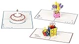 3D Geburtstagskarten - Set mit 3 Stück Pop up Karten im günstigen Vorteilspack inclusive Umschlag und Schutzhülle - Pop-Up-Karten - handgefertig