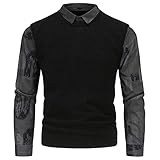 XDJSD Herren Pullover Modehemd Herrenmode Fake Zweiteiliges Hemd Strickpullover Pullover Casual Herren Top Fake Weste S