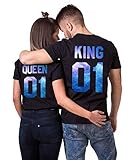 Daisy for U King Queen Shirts Couple Shirt Pärchen T-Shirts Paar Tshirt König Königin Kurzarm 1 Stücke-Queen-schwarz-blau（Damen）-M