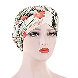 Head Wrap Damen Turban Bohemia vorgebundene Twisted Braid Hair Cover Beanie Schlafmütze Kopfbedeckung (Beige Flower)