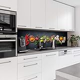 Dedeco Küchenrückwand Motiv: Gewürze V2, 3mm Acrylglas Plexiglas als Spritzschutz für die Küchenwand Wandschutz Dekowand wasserfest, 3D-Effekt, alle Untergründe, 240 x 60