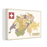 Leinwandbild - Politische Karte der Schweiz - 30x20