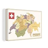 Leinwandbild - Politische Karte der Schweiz - 30x20