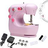 FYRMMD Nähmaschinen für Anfänger, Rosa Tragbare Nähmaschine Einstellbare 2-Gang-Doppelfaden-Elektro-Craftin (Nähmaschine)