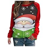 Christmas Sweater Weihnachten Pullover Damen Rentiermuster Weihnachtspullover Familie Set Xmas Christmas Reindeer Weihnachtsmann Drucken Unisex Strickpullover Sweatshirt Teenager Mädchen Lang