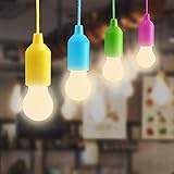 Glighone 4 Stück Pendelleuchte Hängeleuchte DIY Lampe Colors Glühbirnen Tragbare LED Campinglampe für Fest Party Garten Balkon Zelt, Camping, Weihnachten Deko, Warmweiß