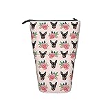 Zwergpinscher Pink Florals Federmäppchen für Jungen Mädchen Teleskop Stehender Bleistiftbeutel College Office Org
