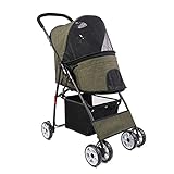 Kinderwagen Falten Reisen Träger Wagen für Hund Katze Tier Hündchen Kinderwagen mit Dachfenster Lagerung Korb Tasse Halter Lagerung Tablett 40 Pfund (Color : Dark Green)