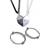 4Pcs Magnetische Paare Armband Halskette Magnet Matching Promise Love Heart Anhänger Halskette Armband für Paare Long Distance Relationship Benutzerdefinierter Name ID Paar Schmuck S
