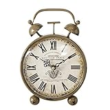 Vintage Uhr, analoge Tisch-Zeitstück, Quarzwerk, Metall, Distressed Beige, Brown Finish, 9,0 L x 6,25 B x 5,0 H Zoll, (23,0 L x 16,0 B x 13,0 H) 1 AA-Batterie (nicht im Lieferumfang enthalten)