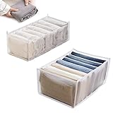 Schrank Organizer, Aufbewahrungsboxen Schubladen aus Nylon-Mesh, 7 Zellen Faltbare Schubladeneinsätze zum Aufbewahren von Jeans Hose T-Shirt und Unterwäsche (2er-Set, Weiss)