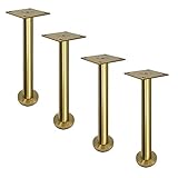 4er Set Möbelfüße,Edelstahl Tischbeine,Verstellbare Schrankfüße,Rund,Metall Möbelfüsse,Gebürstet Möbelbeine,Inklusive Anschraubplatte,für Sofa,TV-Schrank,Nachttisch,Schrauben(gold210mm)