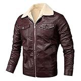 Herren Jacke Ledermäntel Winter Herren Pelzkragen Warm Slim Kunstleder Motorradjacken Männer Biker Mäntel Kleidung, weinrot, L