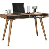 FineBuy Schreibtisch schwarz 120 x 60 x 75 cm Massiv Holz Laptoptisch Sheesham Natur | Landhaus-Stil Arbeitstisch mit 1 Schublade | Bürotisch PC-T