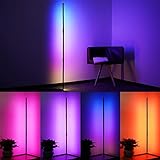 Meifan Stehlampe LED Dimmbar mit Fernbedienung,Standleuchte Schwarz für Wohnzimmer Schlafzimmer,RGB Farbwechsel Stehlampe, 10 Stufen Helligkeit, Modern, Minimalistisch, Rechter Wink