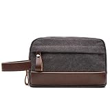 LAPLBEKE Kulturbeutel Große Kosmetiktasche Herren und Damen Kulturtasche zum Aufhängen Canvas Leder Waschbeutel Leinwan Waschtasche G