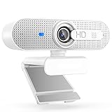 USB 1080P Computer Webcam mit Autofokus, Sichtschutz und Dual-Mikrofon für Skype, Video-Anrufe, Konferenzen, Aufnahme, Streaming, Weiß und Silb