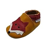 Mejale Weiche Sohle Leder Babyschuhe Lauflernschuhe Krabbelschuhe Kleinkind Kinderschuhe Hausschuhe Karikatur Fuchs(18-24 Monate, braun,XL)