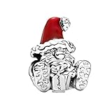 ONLLKL DIY 925 Pandora Anhänger Sterling Silber Perlen Sitzenden Weihnachtsmann Geschenk Charm Fit Original Armband Weihnachtsschmuck