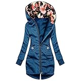 Sweatjacke Damen Lang übergang Herbstmantel Jacke Mantel Winterjacke Higlles Warm Gefüttert Reißverschluss Sweatshirt Langarm Hoodie Lange Casual Kapuzenpullover Stoffjacke Outdoor Patchwork Outw