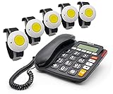 Emporia KFT19 SOS 30 Notrufnummern(G-TELWARE®) Haus-Notruf-Seniorentelefon mit Funk-SOS-Sender, schnurgebundenes Festnetztelefon, 5 Armbandsender, JUMBOtasten, TAE Stecker, Hörgerätekompatib
