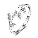 JewelryPalace Olivenblatt Verstellbar Promise Stapelring Eheringe Ring Silber 925 Damen, Zirkonia Silberringe Trauringe Damenring Öffnen Damen Ringe Set, Damen Schmuck