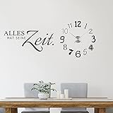 tjapalo® vr21 Wohnzimmer Wandtattoo Uhr Alles hat seine Zeit Wandtattoo Uhren Küche mit Spruch, Farbe: Schwarz, Größe: B138xH58