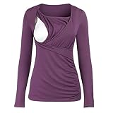 Damen Stillshirt Kurzarm Umstands Nursing T-Shirt Tops Langarm Schwangerschaft Umstandsmode (Purple, M)