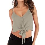 Frauen Sommer V-Ausschnitt Hemden Knopf Bowup Tunika Tops Lässige Spaghettiträger Hosenträger Ärmellose Weste Elegantes Henley Volltonfarbe Cami Damen sexy kurze ZahlungWeste Strand Tops Hosenträg
