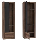 Furniture24 Vitrine Trass TRAV711L, Schrank, Wohnzimmerschrank, Vitrinenschrank, 1 Türiger, Schlammeiche (ohne Beleuchtung)