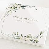 sendmoments Fotobuch zum Selbstgestalten, Hochzeit, Greenery und Gold, personalisiert mit eigenem Text, quadratisches Format, 32 leere weiße S