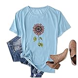 DAY8 T-Shirt Damen Sommer Oberteile Blumen Drucken Kurzarm Tee Tops Tunika Shirt Casual Rundhals Shirt Hemd Bluse Female Teenager M