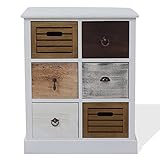 Rebecca Mobili Schubladenkommode Schrank 6 Schubladen Holz Braun Weiß Grau Vintage Schlafzimmer Flur - 68 x 56 x 27 cm (HxBxT) - Art. RE4615