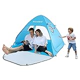 Pop Up Strandmuschel Kinder Baby Strandzelt UV Schutz für 2-3 Personen XXL mit Ausziehbarer Boden Extra Leicht Wurfzelt Windschutz am Strandinkl Einschließlich Tragetasche Strand Garten Camping (Blau)