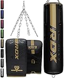 RDX Boxsack Gefüllt 3PC Set, 5ft 4ft Erwachsene Anti Schwerkraft Maya Hide Leder Punchingsäcke mit Boxhandschuhe Kette, Boxen Kampfsport Muay Thai MMA Kickboxen Training Punch Bag, Heim Gym F