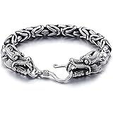 JIEZ Nordic Men Double Dragon Head King Chain Armband Edelstahl Heavy Duty Byzantium Weave Armband,21CM