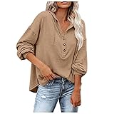 Eternali Knopfleiste Kapuzenpullover Damen Herbst Winter Neu Hoodie Pullover Trend V-Ausschnitt Baggy Casual Langarm Hoody Sweatshirt Loose mit Kapuze Oberteil Tops Kordelzug Einfarbig H