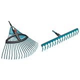 Gardena combisystem-Kunststoff-Verstellbesen: Laubbesen mit verstellbaren elastischen Kunststoffzinken, Arbeitsbreite 35 - 52cm & combisystem-Rechen: Breite Harke mit 16 Zinken, ideales Gartenzubehö