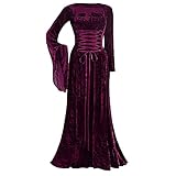 Vintage Rot Samt Kleid Mittelalterliches Kleid Damen Renaissance Irisches Retro Kleid Mittelalter Damen Viktorianischen Princess Kleid Halloween Fasching Karneval Hexe Vampire Gothic Cosplay Kostü