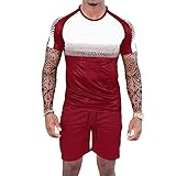 Shirt Herren Sommer Klassisch Mode Spleißen Rundhals Herren T-Shirt Modern Basic Slim Fit Stretch Herren Kurzarm Set Outdoor Casual Sport Herren Sportshirt G-Red 3XL