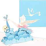 PaperCrush® Pop-Up Karte Baby Geburt Junge - 3D Geburtskarte, Glückwunsch zum Baby, Glückwunschkarte zur Geburt eines Jungen - Handgemachte Geschenkkarte, Babykarte, Popup Karte mit S