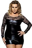 marysgift Damen Minikleid Wetlook Party-Dress Kunstleder Schwarz Latex Dessous große größen Schwarz 3XL 44 46