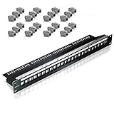 deleyCON 24 Port Patchpanel Set Patchfeld Modular 1HE 19 Zoll Rackeinbau + 24x Keystone Module CAT6a Kompatibel CAT5 CAT6 CAT7 LAN Netzwerk Verlegekabel Schw